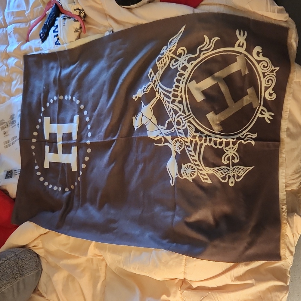 Designer like H brown/cream shawl scarf.